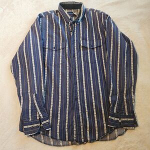 Vintage Wrangler X-Long Tails XL Aztec Striped Button-Down 2-Pocket Cotton